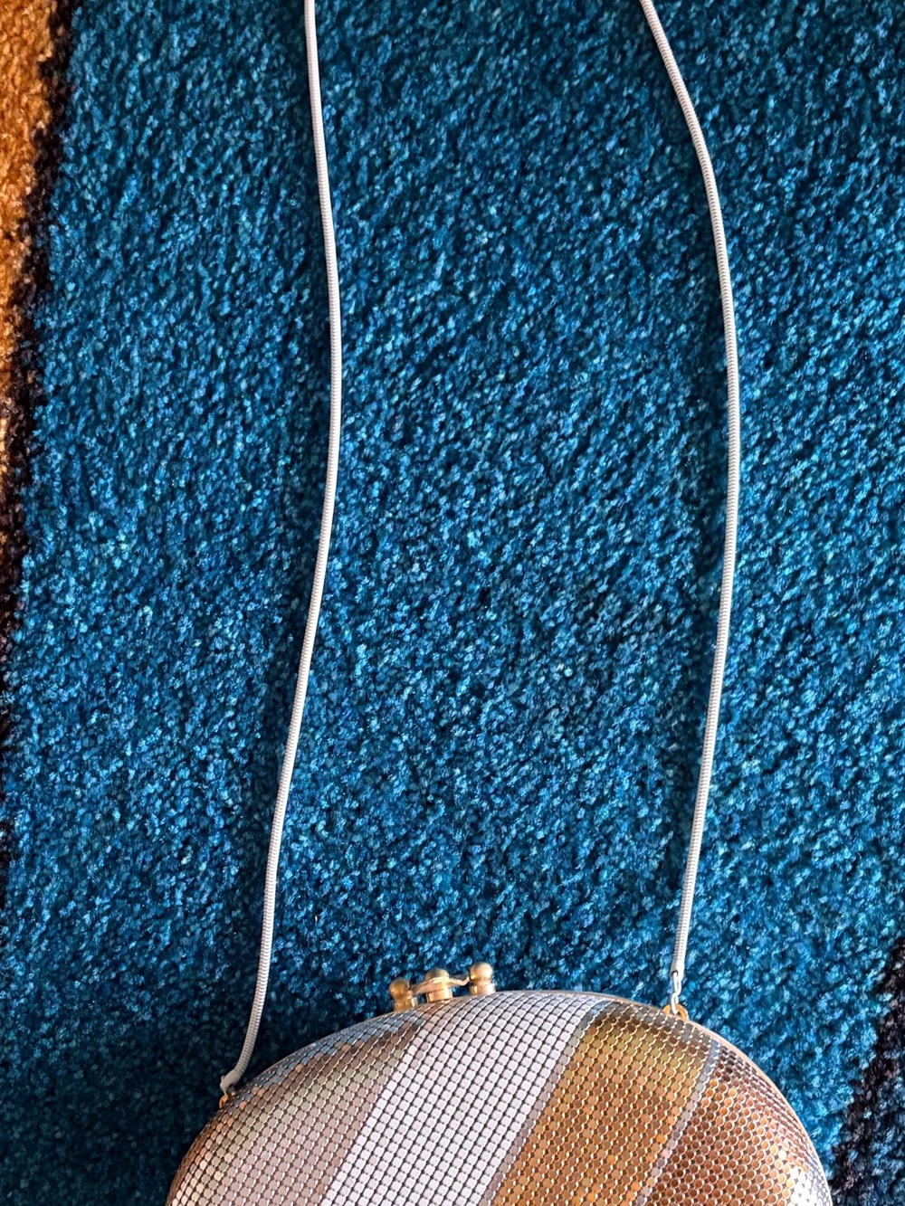 Striped Metallic Oval Crossbody Clutch - Gold & Silver